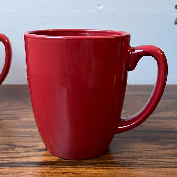 Set of 2 Corelle 12oz Red Stoneware Coffee Mugs Tea Cups Vintage - Picture 3 of 9